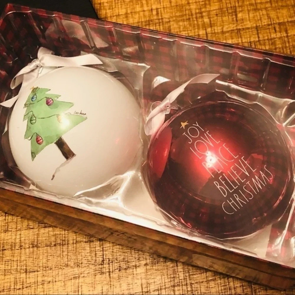 Rae Dunn Christmas Glass Ornaments Set of 2 Joy Believe Tree NWT
